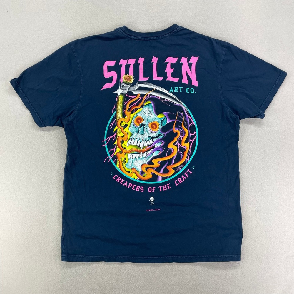 Sullen Art Co T-Shirt Mens XL Navy 'Creapers Of The Craft' Reaper Graphic Tee‎